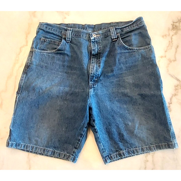 Wrangler Shorts Mens 38 Dark Blue Denim Jean Jorts Carpenter Faded Relaxed Baggy - Picture 1 of 11